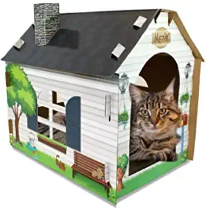 ASPCA Cardboard Cat House Hideaway with Cat Scratcher Scratching Pad