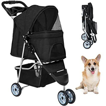 BestPet Folding Lightweight Travel Stroller with Cup Holder for Medium Small Dogs