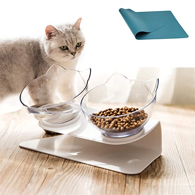 Elevated Cat Food Bowls with Silicone Pet Mat