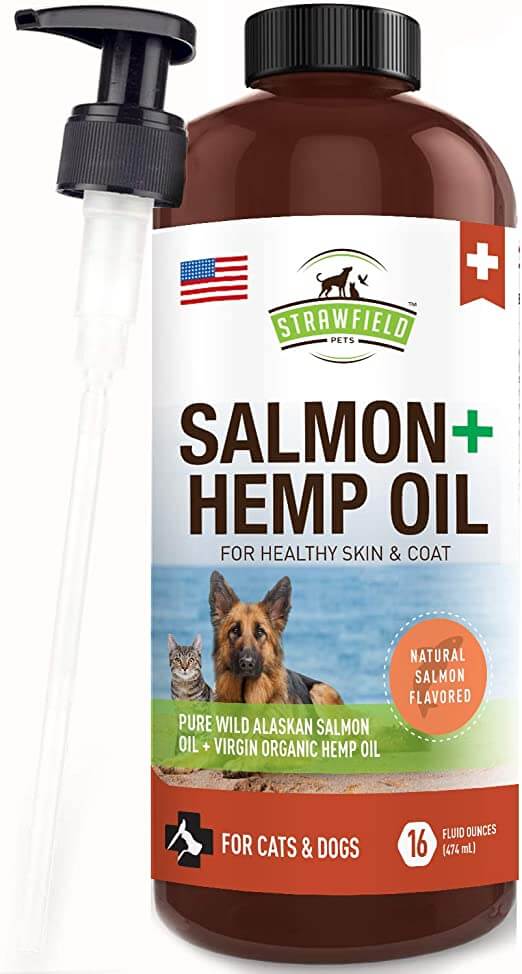 Strawfield Pets Store Wild Alaskan Salmon Oil for Dogs with Organic Pet Hemp Oil